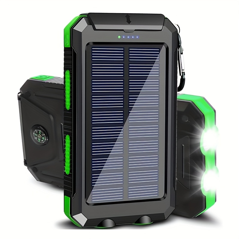 20000Mah Solar Power Bank, Solar Charger, Outdoor High-Capacity Battery Pack, Usb/Usb-C/Micro USB, Compatible with All Phones, Fast Charging, Dual LED Flashlight Compatible with Outdoor And Camping, Compass And Backpack Hook, Portable Power Bank - Image 3