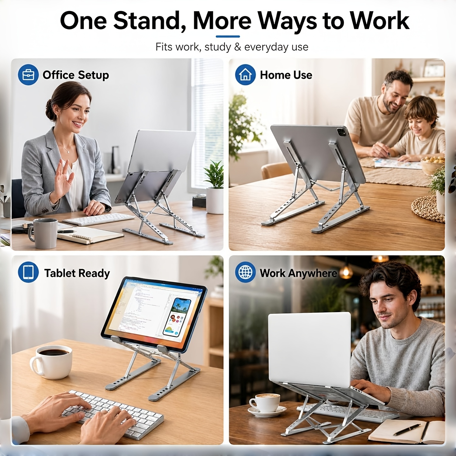 Metal Dual-Layer Laptop Stand, Foldable Portable Height Adjustable Notebook Riser Holder, Ergonomic Cooling Elevated Base Compatible with 10-15 Inch Laptops