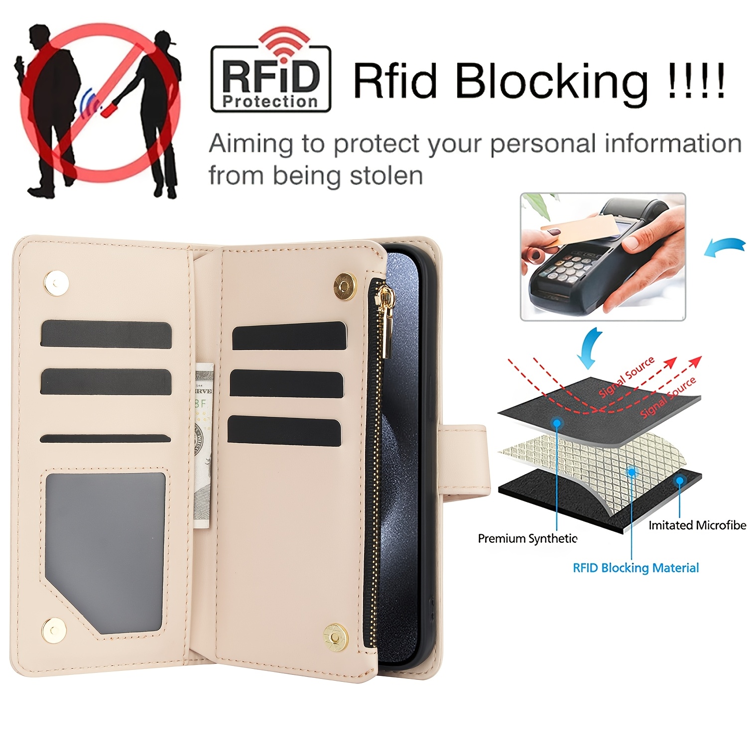 Wallet Case for iPhone 17/ 16e/ 16/ 15/ 14/ 13/ 12/ 11 Pro Max/ XR/ X/ XS/ XS Max/ 16 Plus/ 12 Mini/ 13 Mini/ SE 2020/ SE 2022/ Air 2025, Adjustable Crossbody Zipper Purse Case Card Holder with Kickstand Detachable Wrist Strap, Flip Folio Case
