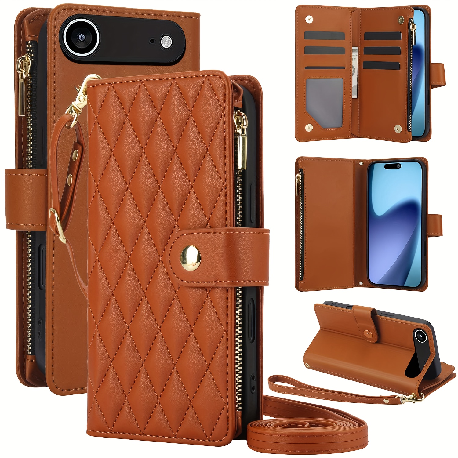 Wallet Case for iPhone 17/ 16e/ 16/ 15/ 14/ 13/ 12/ 11 Pro Max/ XR/ X/ XS/ XS Max/ 16 Plus/ 12 Mini/ 13 Mini/ SE 2020/ SE 2022/ Air 2025, Adjustable Crossbody Zipper Purse Case Card Holder with Kickstand Detachable Wrist Strap, Flip Folio Case - Image 57