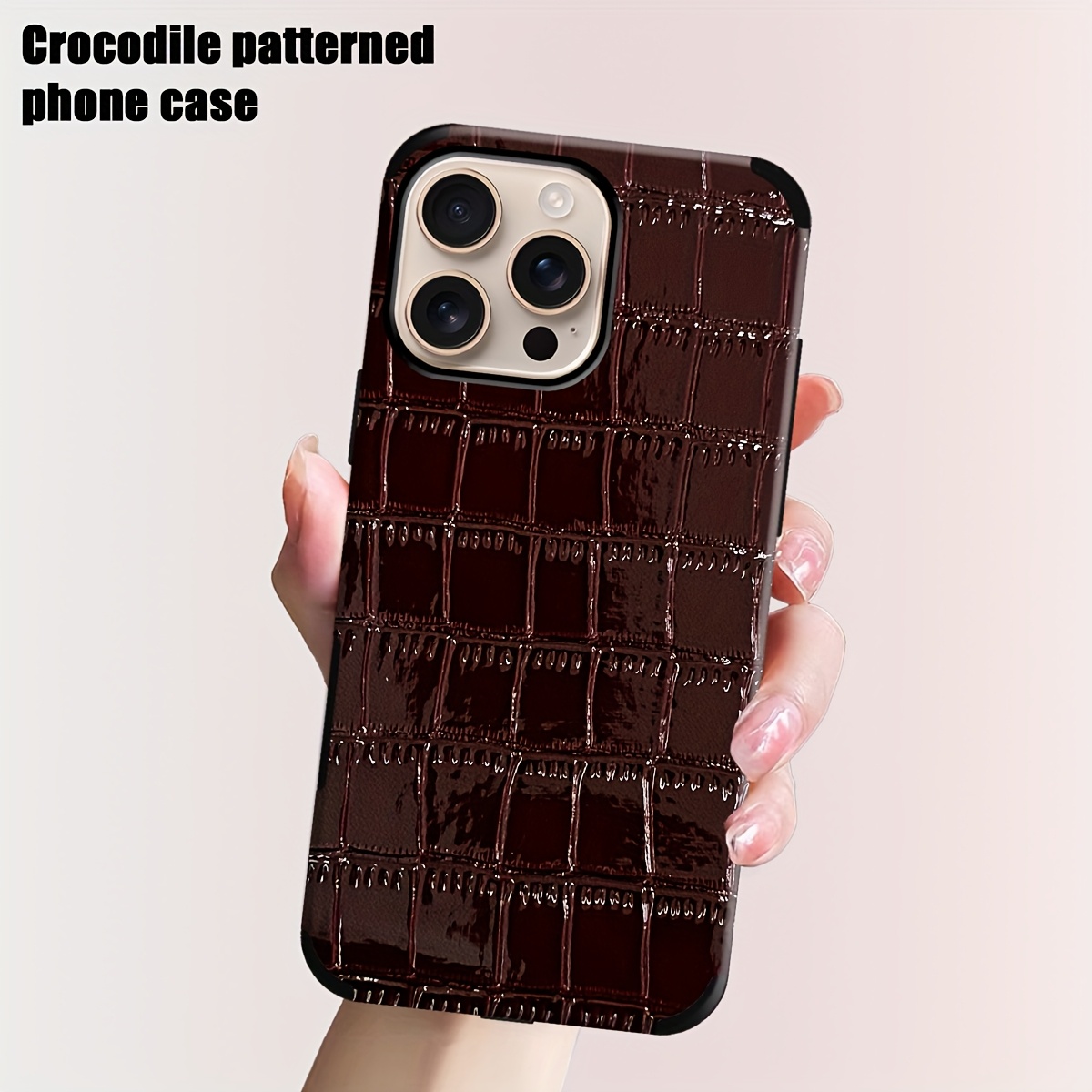 1pc of Glossy Crocodile Pattern Phone Case with Animal Design, Mirror Finish, Made of Synthetic Faux Leather, Shockproof And Sound-Transparent Design, Suitable for Iphone 17, Apple 16 Pro Max, for Iphone 11/12 Pro/13/14 Plus/15 Pro Max