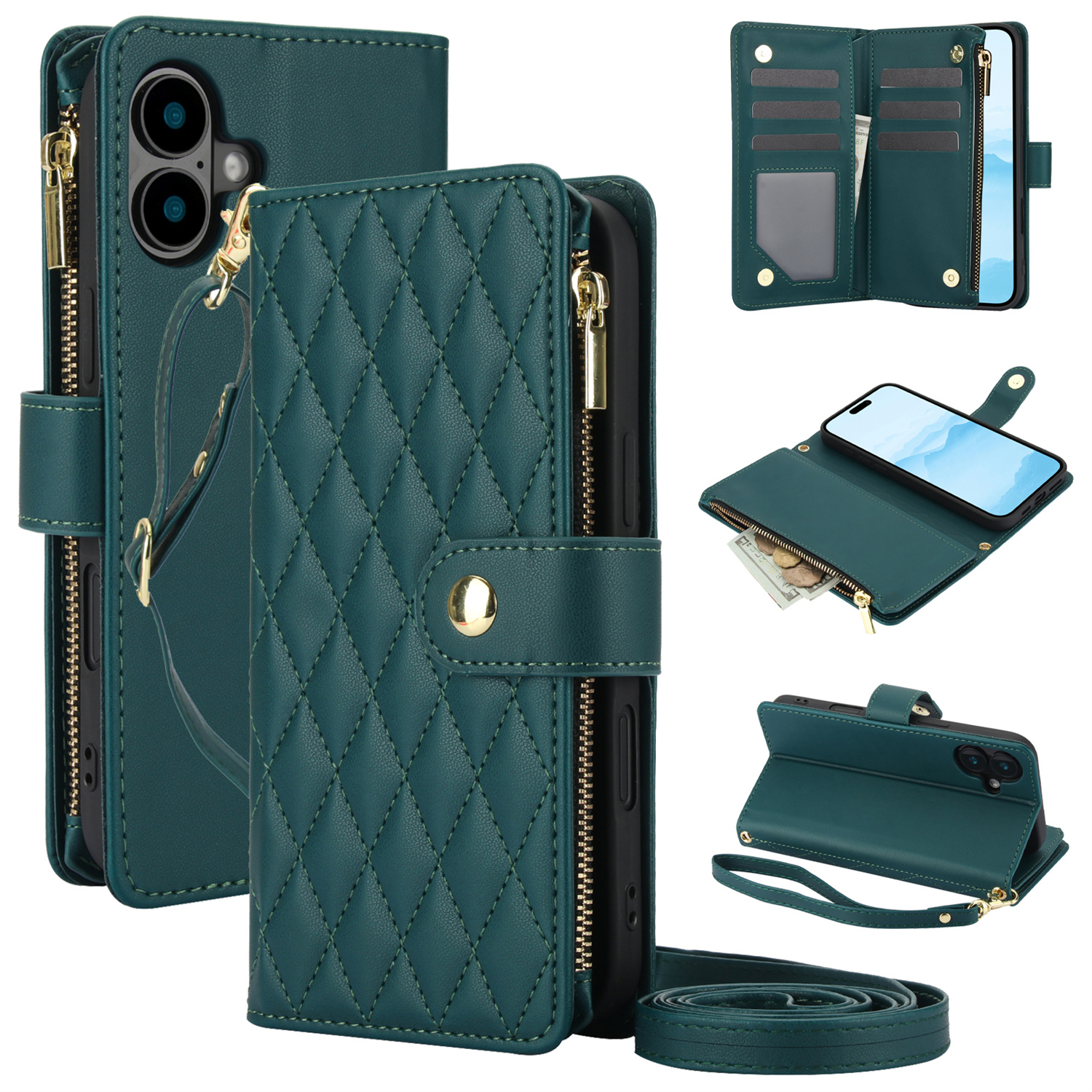 Wallet Case for iPhone 17/ 16e/ 16/ 15/ 14/ 13/ 12/ 11 Pro Max/ XR/ X/ XS/ XS Max/ 16 Plus/ 12 Mini/ 13 Mini/ SE 2020/ SE 2022/ Air 2025, Adjustable Crossbody Zipper Purse Case Card Holder with Kickstand Detachable Wrist Strap, Flip Folio Case - Image 21