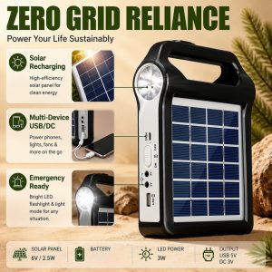 Solar Panel Charger 6.7x5 Inch Portable USB Charger with LED Light, Dual Output Fast Charging for Phone, Tablet & Devices, Outdoor Camping Hiking Emergency Power