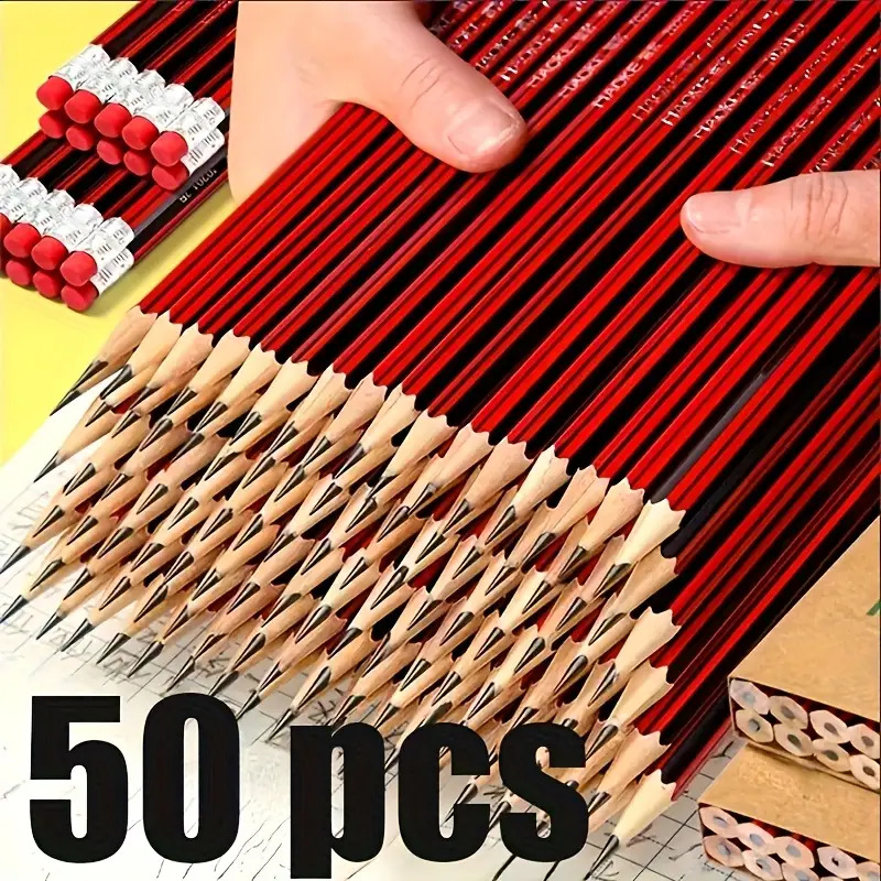 50-Count High-Quality HB Pencils with Eraser - Smooth Writing, Drawing & Shading for Classroom, Office and Studio - Premium Wood-Cased | Hexagonal Grip, Break-Resistant Lead, Latex-Free Eraser for Note-Taking, Exams, Journaling and Artistic Projects