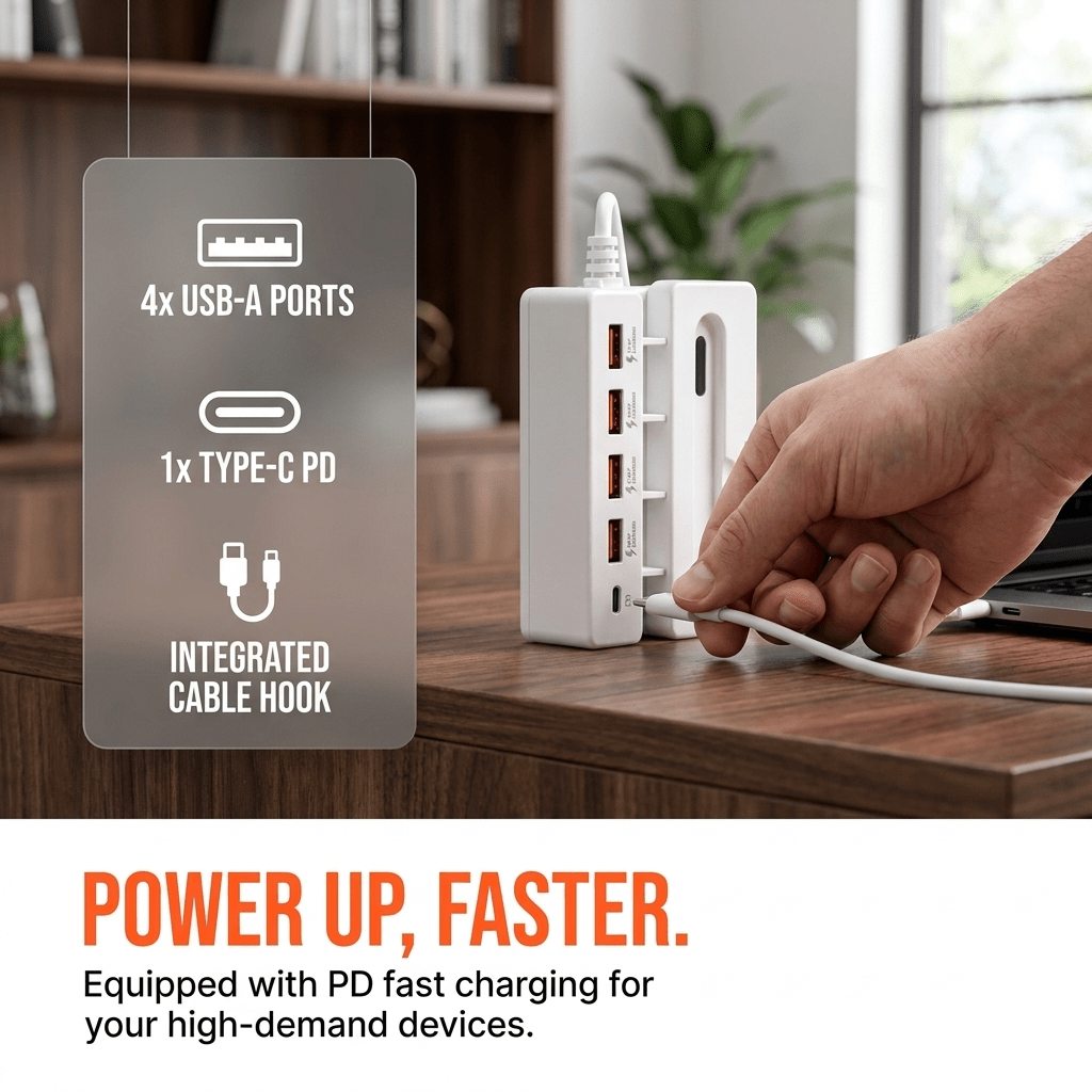 NOVETHERA 5-In-1 USB Charging Hub with Phone Stand Passive Resonance Speaker, 4 X USB-A And 1 X USB-C PD Fast Charging Ports Multi-Port USB Expander Cable Organizer Desktop Charging Station for Office Travel - Image 2