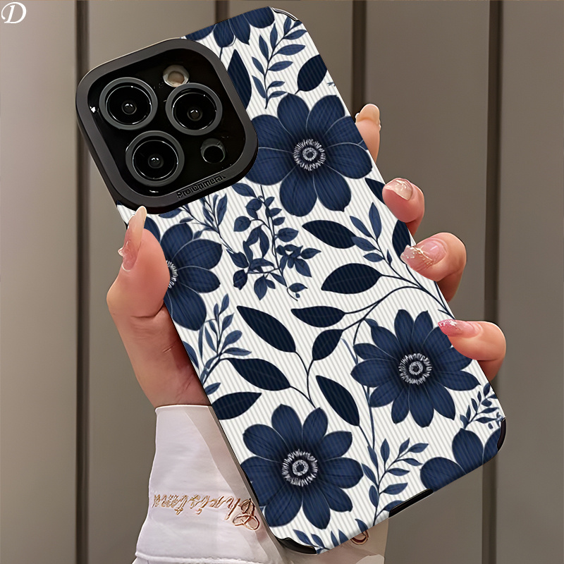 Phone Case - Blue Flower And Leaf Pattern Phone Case for Iphone 16, 16Plus, 16Pro, 16Promax, Iphone 17, 17Pro, 17Promax, 17AIR, 15, 15Pro, 15Promax, 14, 14Pro, 14Promax, 13, 13Pro, 13Promax, 12, 12Promax, 11, 11Promax, Iphonex, 7 8P