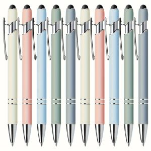 10pcs/Set Retractable Ballpoint Pen with Stylus Tip, Smooth Writing, Non-Slip Grip, Touch Screen Compatible, Multiple Colors, Medium Tip Bullet Refill, for Everyday Use And Devices, Ages 14 And