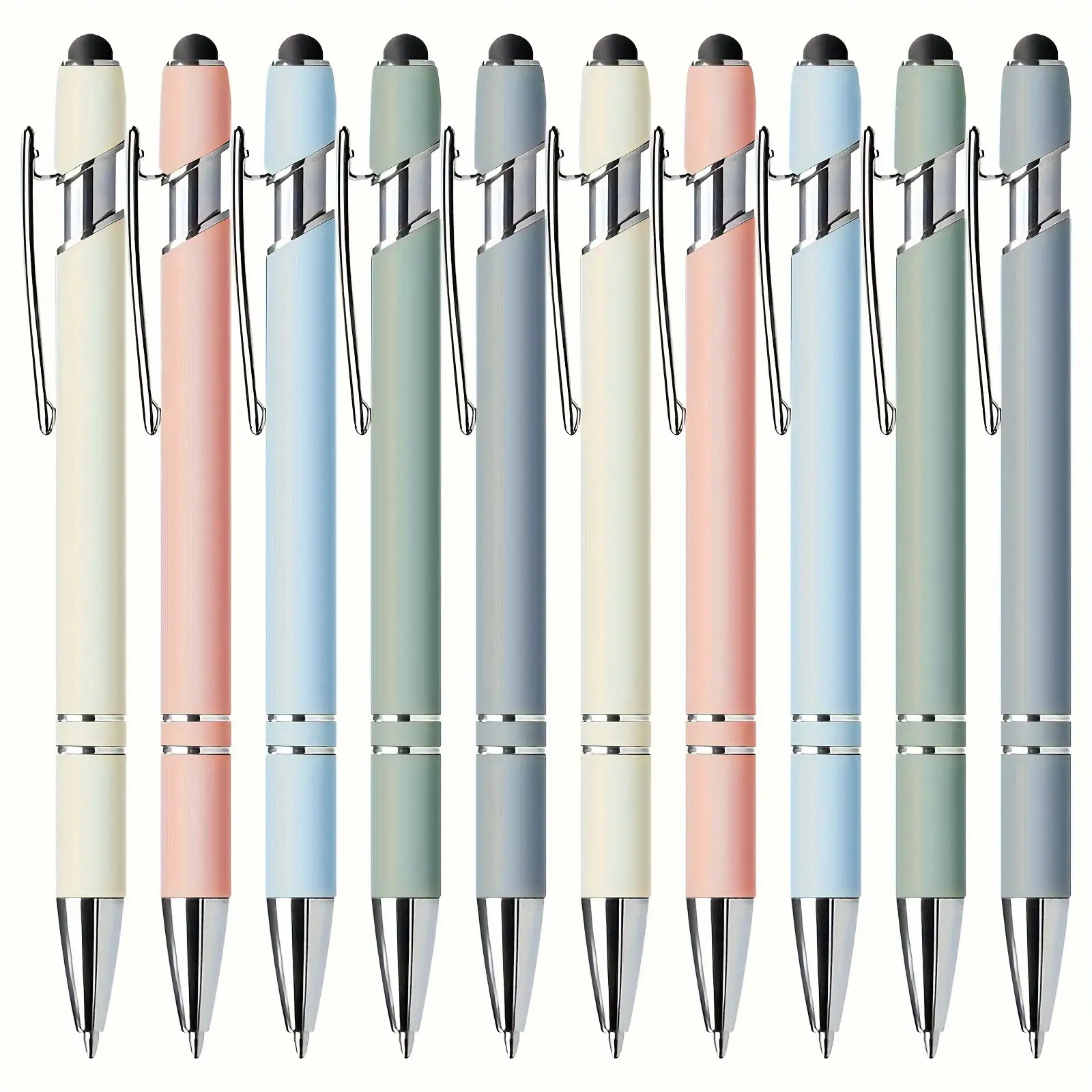 10pcs/Set Retractable Ballpoint Pen with Stylus Tip, Smooth Writing, Non-Slip Grip, Touch Screen Compatible, Multiple Colors, Medium Tip Bullet Refill, for Everyday Use And Devices, Ages 14 And