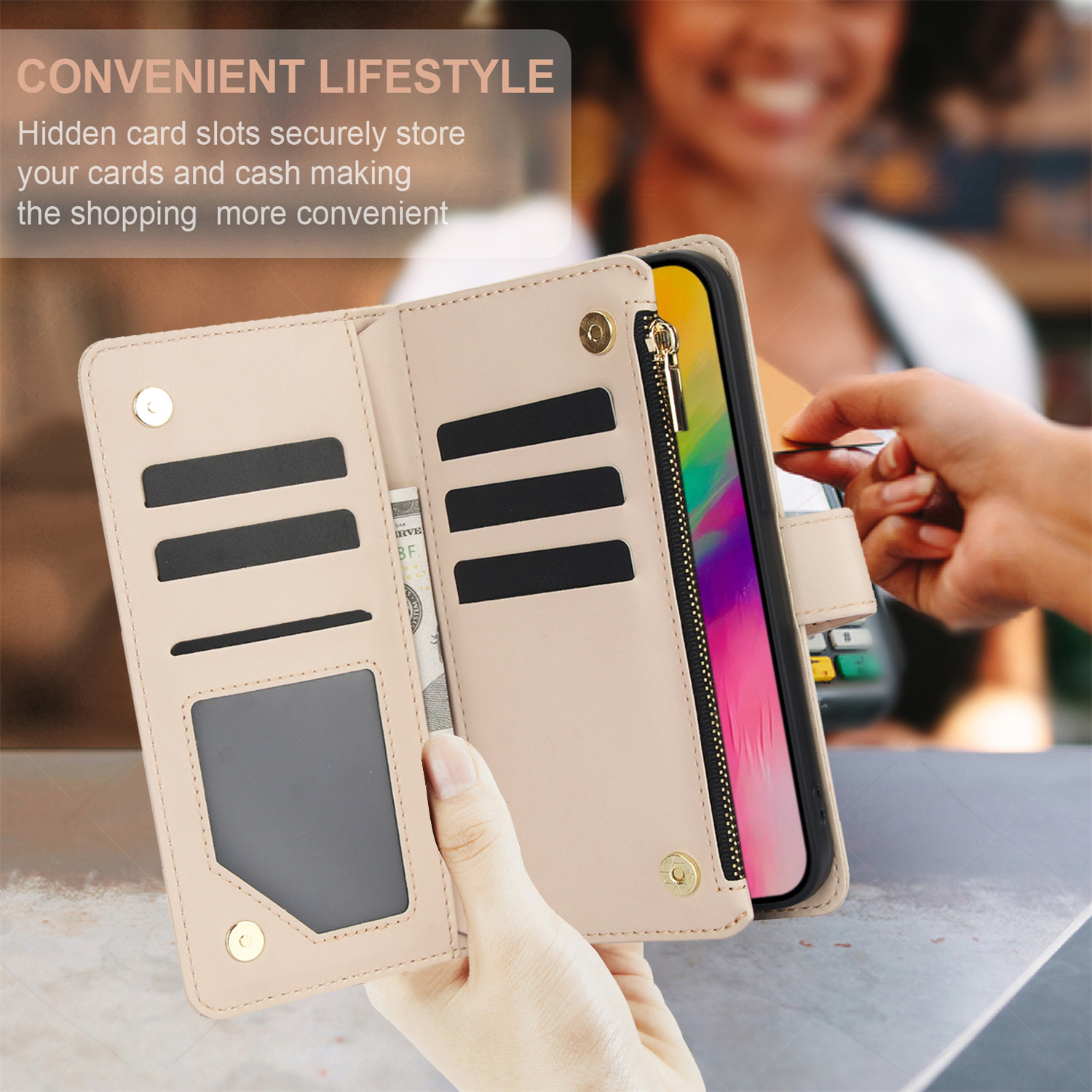 Wallet Case for iPhone 17/ 16e/ 16/ 15/ 14/ 13/ 12/ 11 Pro Max/ XR/ X/ XS/ XS Max/ 16 Plus/ 12 Mini/ 13 Mini/ SE 2020/ SE 2022/ Air 2025, Adjustable Crossbody Zipper Purse Case Card Holder with Kickstand Detachable Wrist Strap, Flip Folio Case