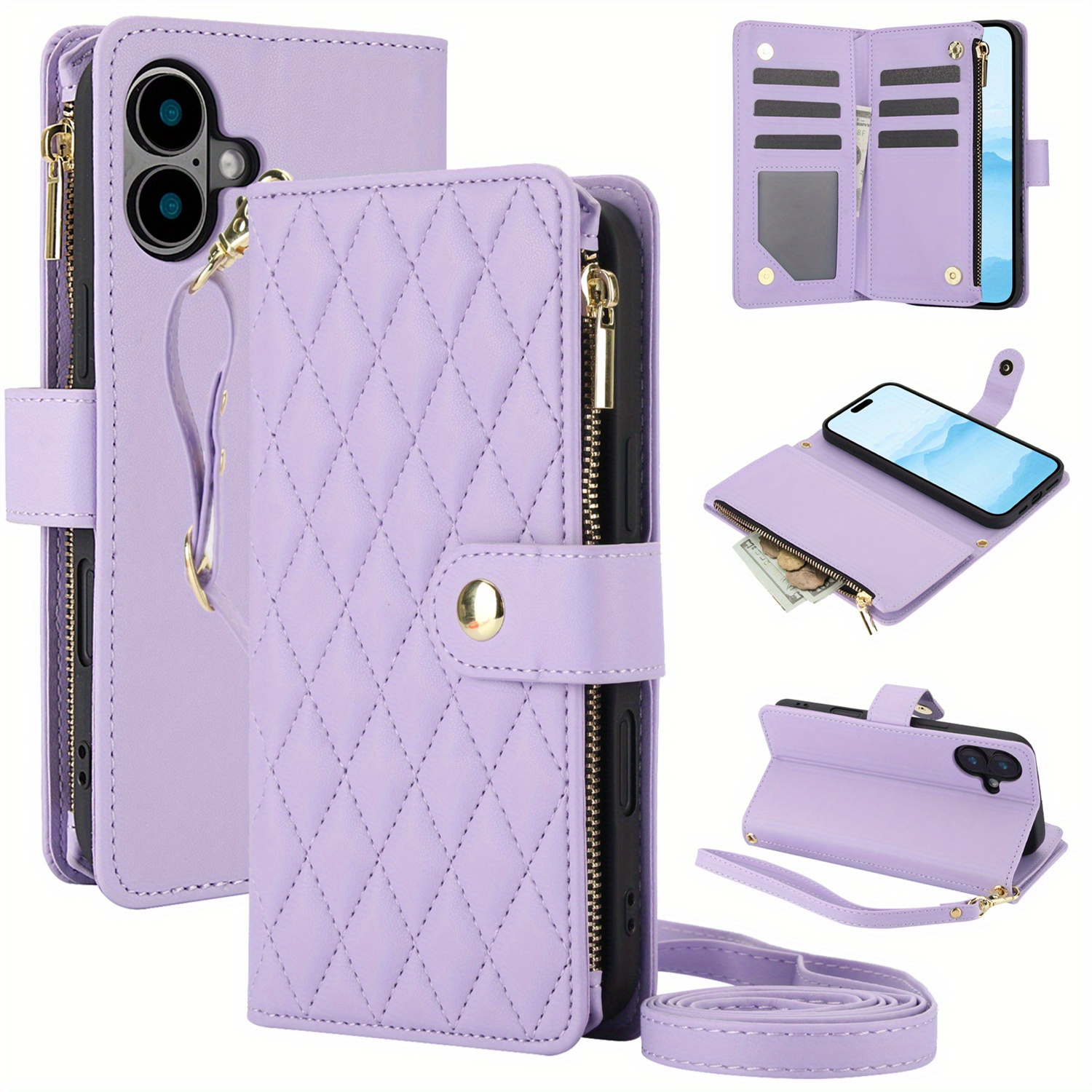 Wallet Case for iPhone 17/ 16e/ 16/ 15/ 14/ 13/ 12/ 11 Pro Max/ XR/ X/ XS/ XS Max/ 16 Plus/ 12 Mini/ 13 Mini/ SE 2020/ SE 2022/ Air 2025, Adjustable Crossbody Zipper Purse Case Card Holder with Kickstand Detachable Wrist Strap, Flip Folio Case - Image 23