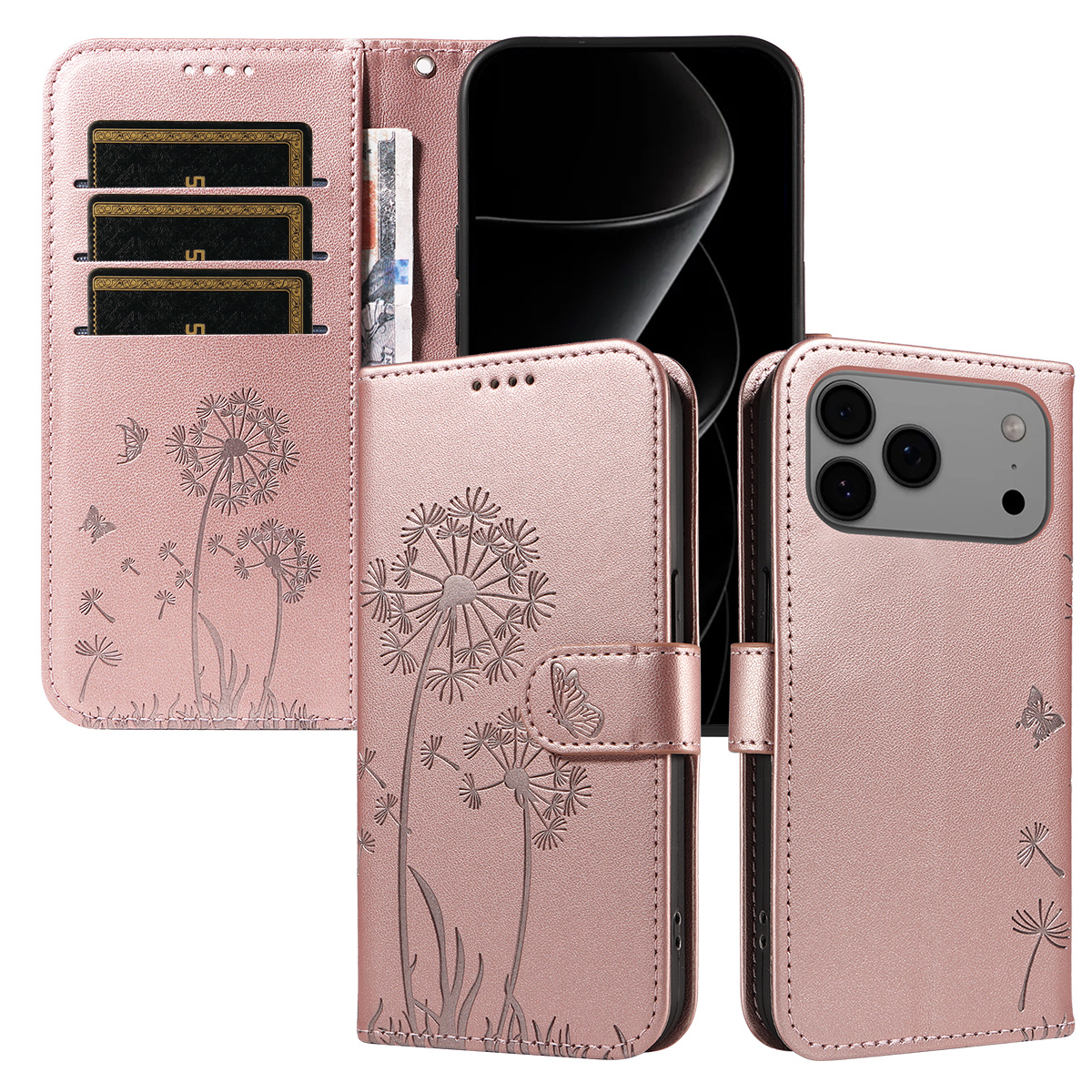 Magnetic Wallet Case Phone Case with Garden Floral Design, Compatible with iPhone 17/16/15/14/13/12/11/7/8 Full Series, Pro Max/Plus/Pro/Mini and XS Max/XR/X/XS, with Adjustable Strap and Card Slot, Unisex - Image 5