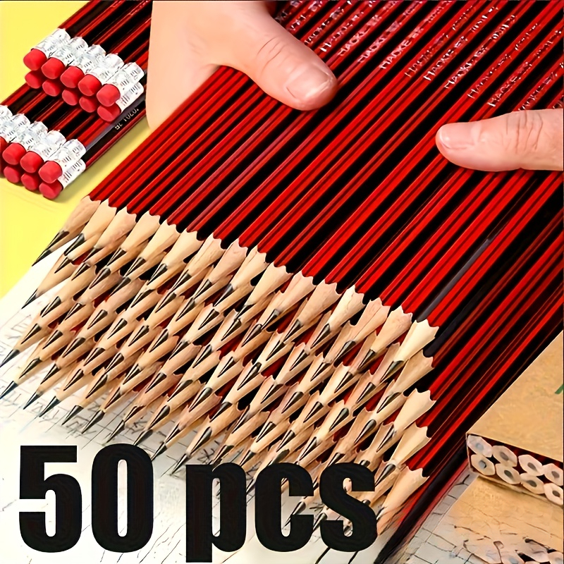 50-Count High-Quality HB Pencils with Eraser - Smooth Writing, Drawing & Shading for Classroom, Office and Studio - Premium Wood-Cased | Hexagonal Grip, Break-Resistant Lead, Latex-Free Eraser for Note-Taking, Exams, Journaling and Artistic Projects