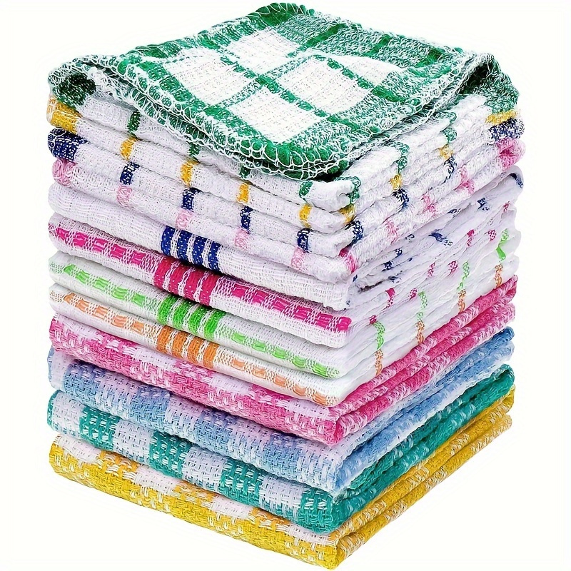 10pcs Random Color Double Sided Dishwashing Cloth, Kitchen Housekeeping Cleaning Cloth, Non Shedding Plaid Cleaning Cloth, Stain Remover Scouring Pad, Cleaning Tools