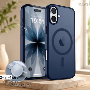 Phone Case - 2pcs (1pc Case And 1pc Portable Mirror) Luxurious Matte Skin Magnetic Semi-Transparent Phone Case Suitable for Iphone 17 16 15 14 13 12 11 Pro Max Plus for iphone Air Wireless Charging Phone Anti-Drop Protective Cover