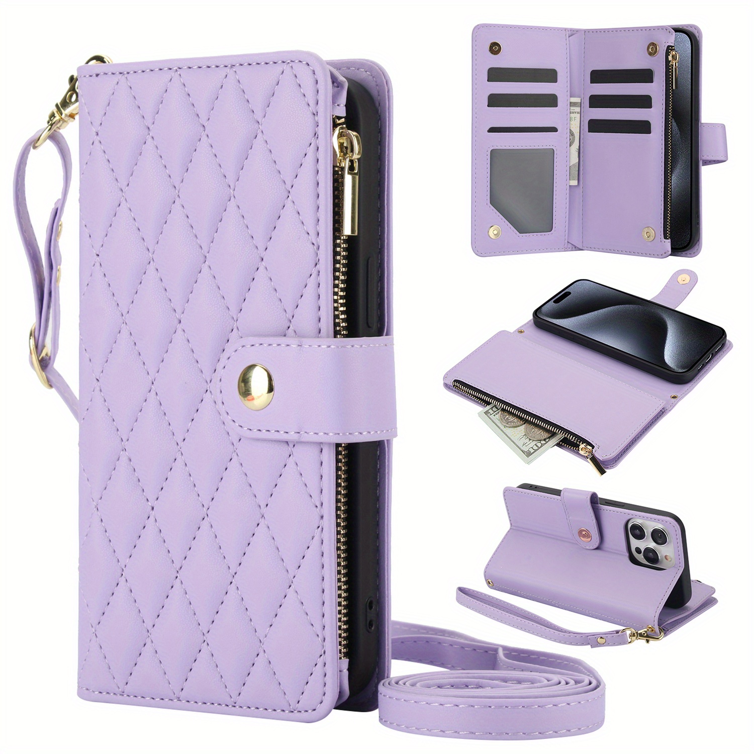 Wallet Case for iPhone 17/ 16e/ 16/ 15/ 14/ 13/ 12/ 11 Pro Max/ XR/ X/ XS/ XS Max/ 16 Plus/ 12 Mini/ 13 Mini/ SE 2020/ SE 2022/ Air 2025, Adjustable Crossbody Zipper Purse Case Card Holder with Kickstand Detachable Wrist Strap, Flip Folio Case - Image 13