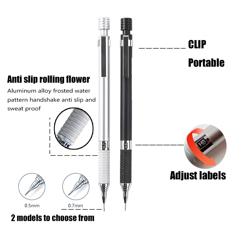 Creative Fine Writing Tools 0.5/0.7mm Semi Metal Automatic Pencil Set with A Retractable Pen That Is Not Easily Broken, Suitable for Sketching, Painting, and Office Stationery - Image 2