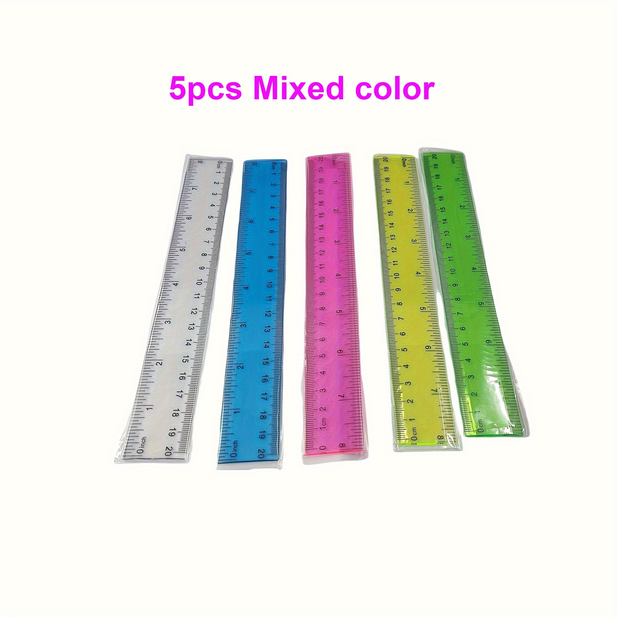 5pcs Set of Bright Color Transparent Plastic Rulers - Precise 8-Inch Measuring Tools for Students, Office, and Home Use - Durable, Easy-to-Read, Space-Saving Design - Image 5