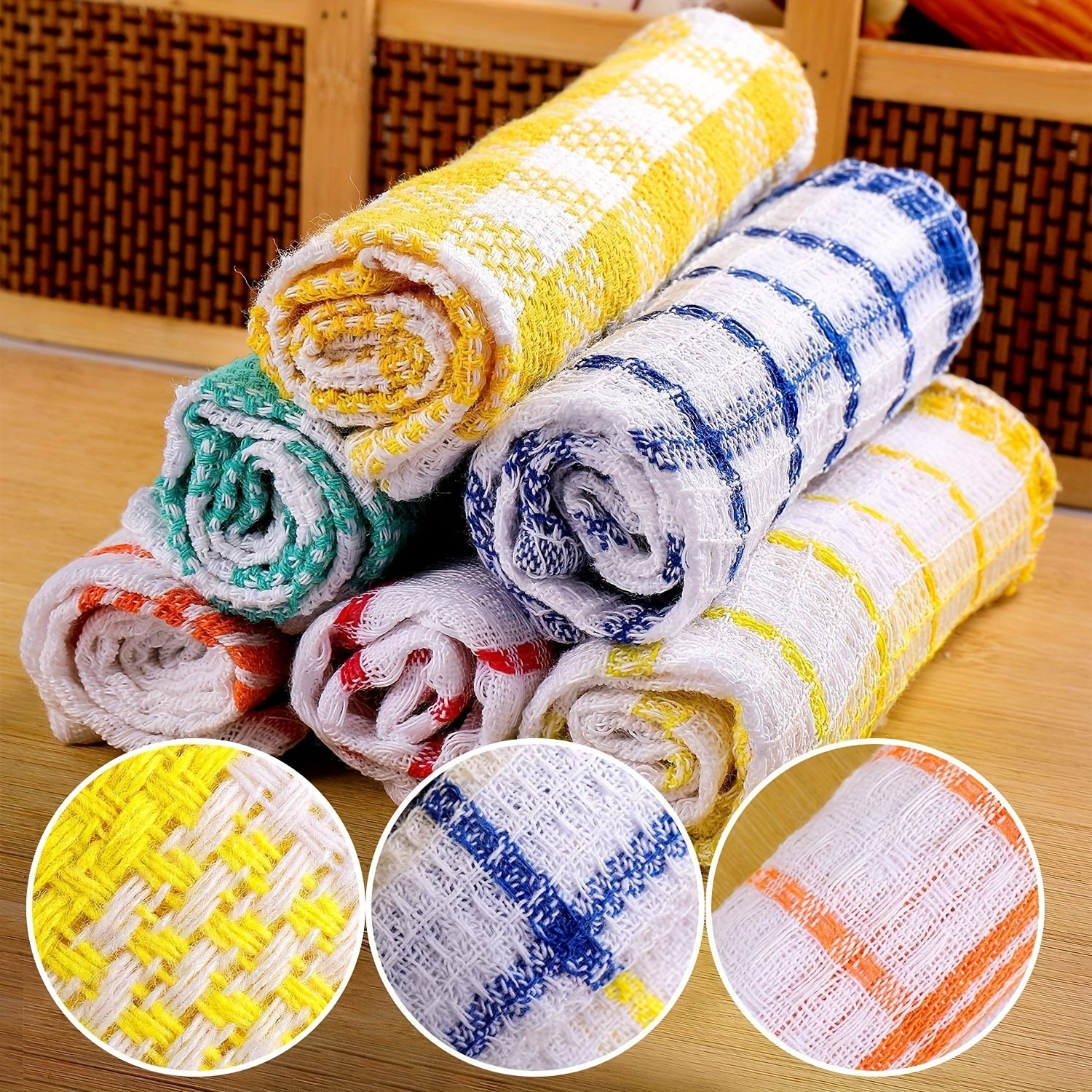 10pcs Random Color Double Sided Dishwashing Cloth, Kitchen Housekeeping Cleaning Cloth, Non Shedding Plaid Cleaning Cloth, Stain Remover Scouring Pad, Cleaning Tools