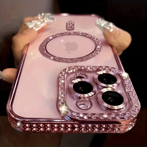 Sparkling Rhinestone Design! Phone Case: 2026 New Fashion, Magnetic Wireless Charging Transparent Protective Cover, Compatible with iPhone 17/16/15/14/13/12/11 Pro Max/Plus/Air/16e
