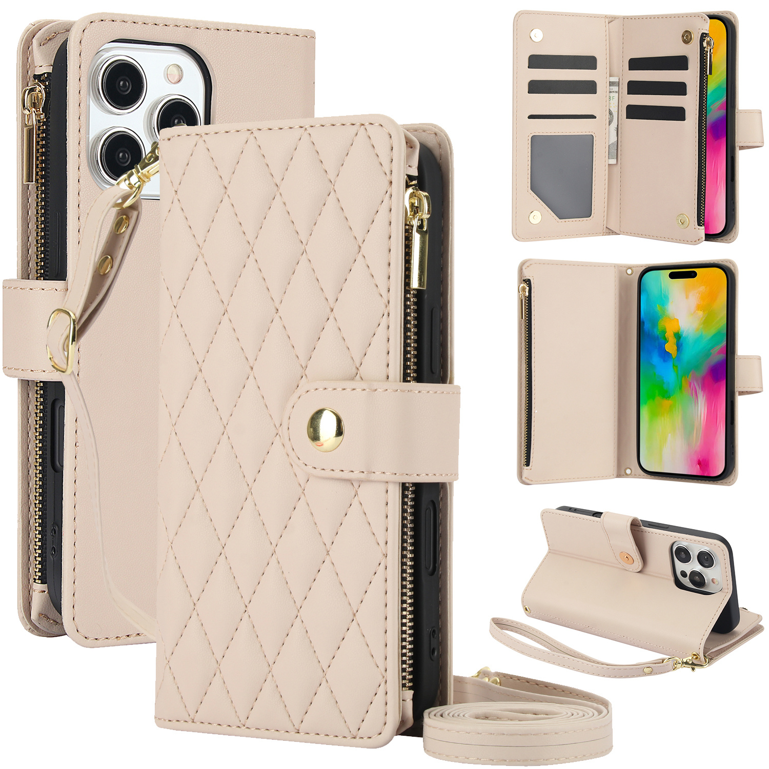 Wallet Case for iPhone 17/ 16e/ 16/ 15/ 14/ 13/ 12/ 11 Pro Max/ XR/ X/ XS/ XS Max/ 16 Plus/ 12 Mini/ 13 Mini/ SE 2020/ SE 2022/ Air 2025, Adjustable Crossbody Zipper Purse Case Card Holder with Kickstand Detachable Wrist Strap, Flip Folio Case - Image 26