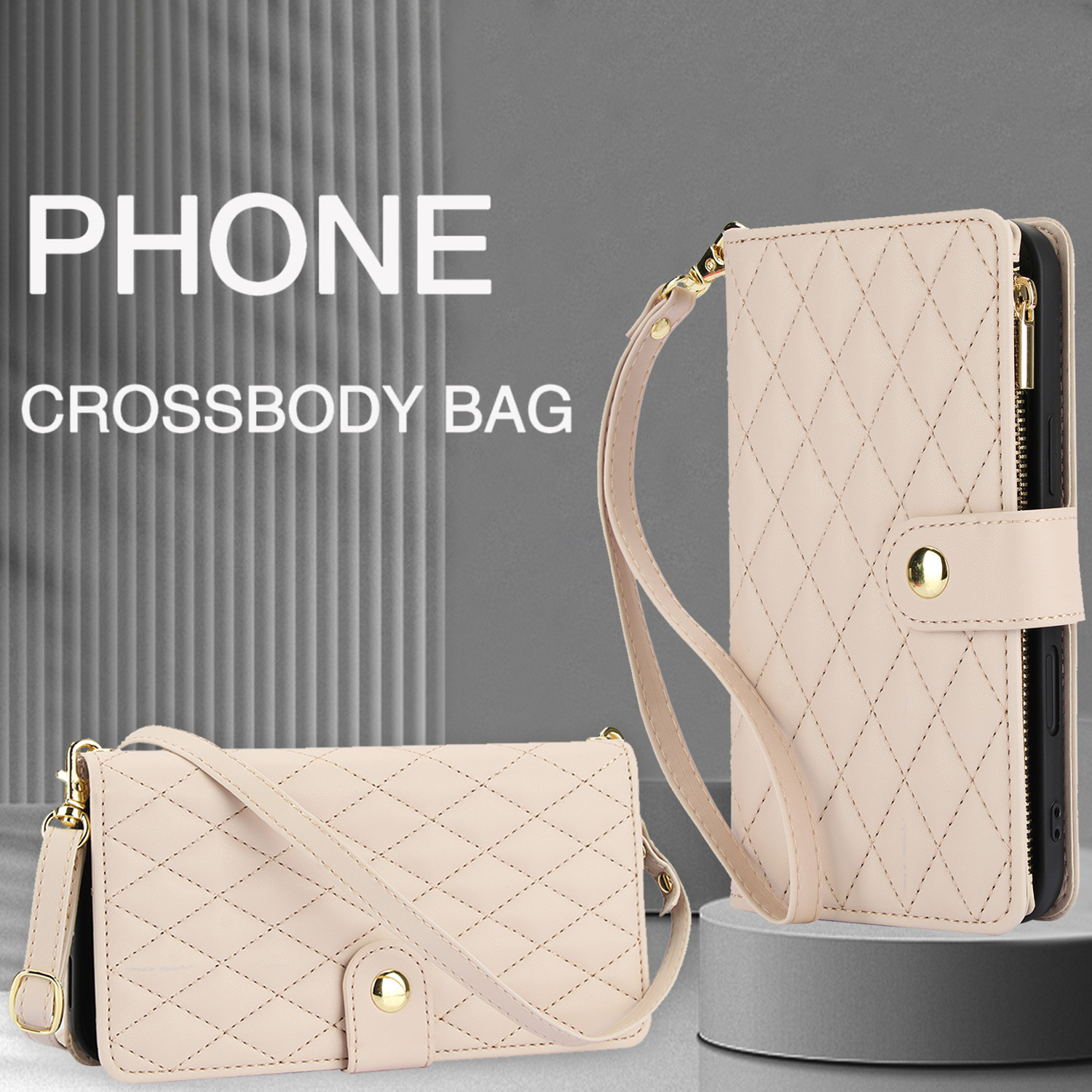 Wallet Case for iPhone 17/ 16e/ 16/ 15/ 14/ 13/ 12/ 11 Pro Max/ XR/ X/ XS/ XS Max/ 16 Plus/ 12 Mini/ 13 Mini/ SE 2020/ SE 2022/ Air 2025, Adjustable Crossbody Zipper Purse Case Card Holder with Kickstand Detachable Wrist Strap, Flip Folio Case