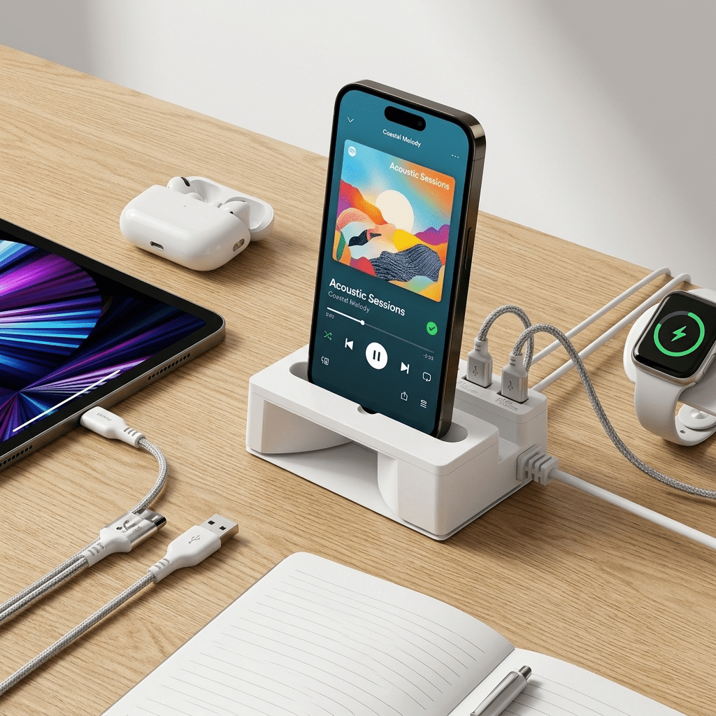 NOVETHERA 5-In-1 USB Charging Hub with Phone Stand Passive Resonance Speaker, 4 X USB-A And 1 X USB-C PD Fast Charging Ports Multi-Port USB Expander Cable Organizer Desktop Charging Station for Office Travel - Image 3