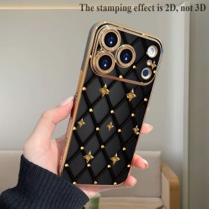 Phone Case - 2D Printed Phone Case: Luxury Black Quilted Phone Case with Golden Studs And Diamond 2D Patterns, Suitable for Iphone 17/16/15/14/13/12/11 Pro Max/Plus/Air, Made of PC Material, an Excellent Choice for Gifts