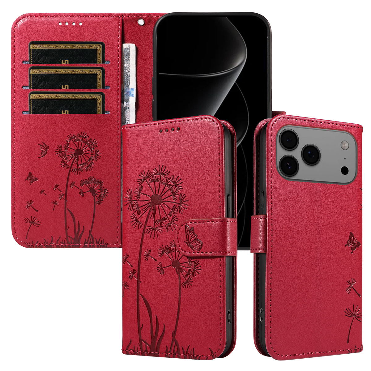 Magnetic Wallet Case Phone Case with Garden Floral Design, Compatible with iPhone 17/16/15/14/13/12/11/7/8 Full Series, Pro Max/Plus/Pro/Mini and XS Max/XR/X/XS, with Adjustable Strap and Card Slot, Unisex - Image 3