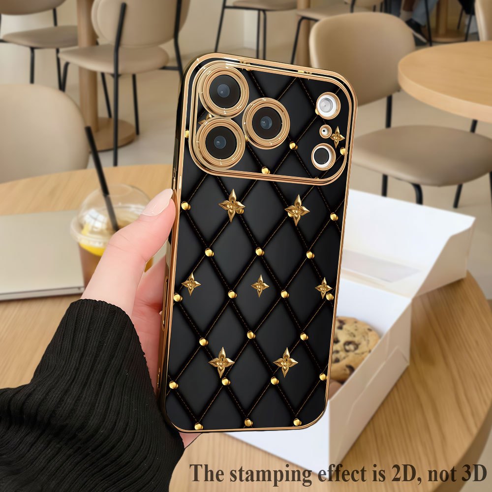 Phone Case - 2D Printed Phone Case: Luxury Black Quilted Phone Case with Golden Studs And Diamond 2D Patterns, Suitable for Iphone 17/16/15/14/13/12/11 Pro Max/Plus/Air, Made of PC Material, an Excellent Choice for Gifts - Image 8