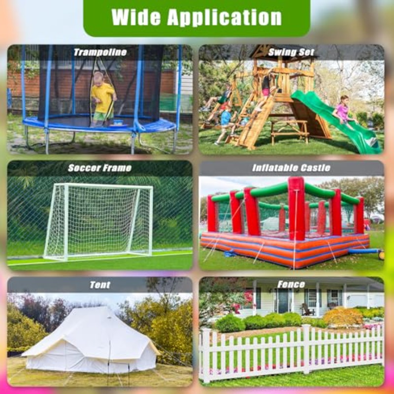 4-Pack 19.69inch Trampoline Ground Anchors Screw-In Earth Anchor Stakes Kit with L-Shaped Brackets 20MM Spiral Swingset Anchors for Swing Set, Tent, Canopy, Carport, Sheds, Playset, Mobile Home