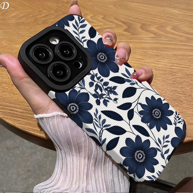 Phone Case - Blue Flower And Leaf Pattern Phone Case for Iphone 16, 16Plus, 16Pro, 16Promax, Iphone 17, 17Pro, 17Promax, 17AIR, 15, 15Pro, 15Promax, 14, 14Pro, 14Promax, 13, 13Pro, 13Promax, 12, 12Promax, 11, 11Promax, Iphonex, 7 8P
