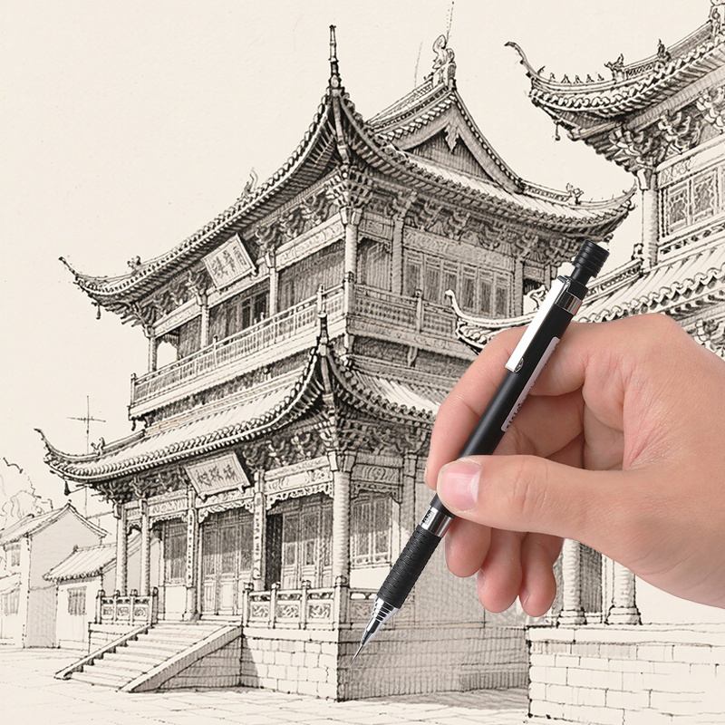 Creative Fine Writing Tools 0.5/0.7mm Semi Metal Automatic Pencil Set with A Retractable Pen That Is Not Easily Broken, Suitable for Sketching, Painting, and Office Stationery - Image 8