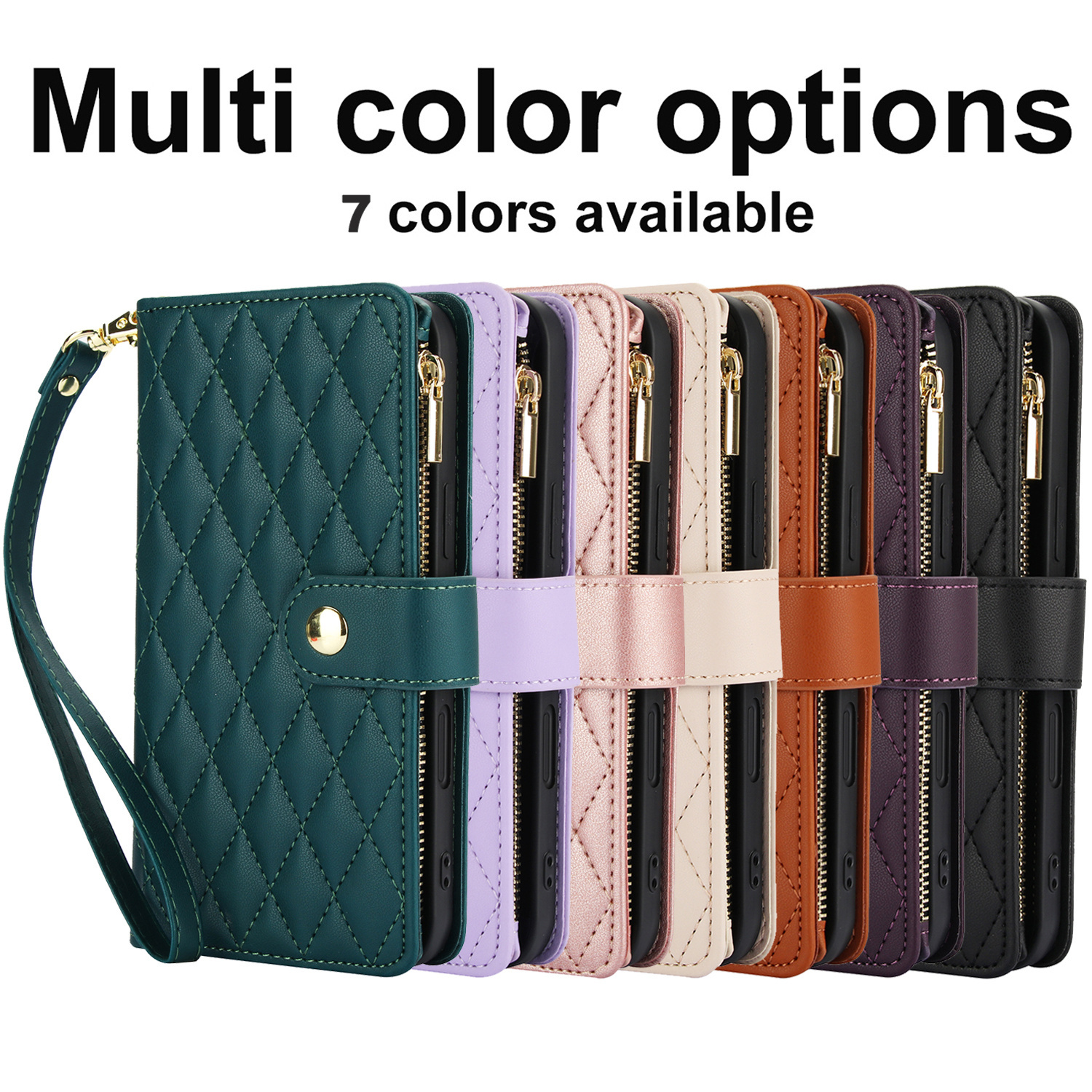 Wallet Case for iPhone 17/ 16e/ 16/ 15/ 14/ 13/ 12/ 11 Pro Max/ XR/ X/ XS/ XS Max/ 16 Plus/ 12 Mini/ 13 Mini/ SE 2020/ SE 2022/ Air 2025, Adjustable Crossbody Zipper Purse Case Card Holder with Kickstand Detachable Wrist Strap, Flip Folio Case