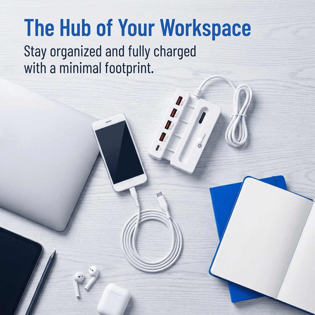NOVETHERA 5-In-1 USB Charging Hub with Phone Stand Passive Resonance Speaker, 4 X USB-A And 1 X USB-C PD Fast Charging Ports Multi-Port USB Expander Cable Organizer Desktop Charging Station for Office Travel