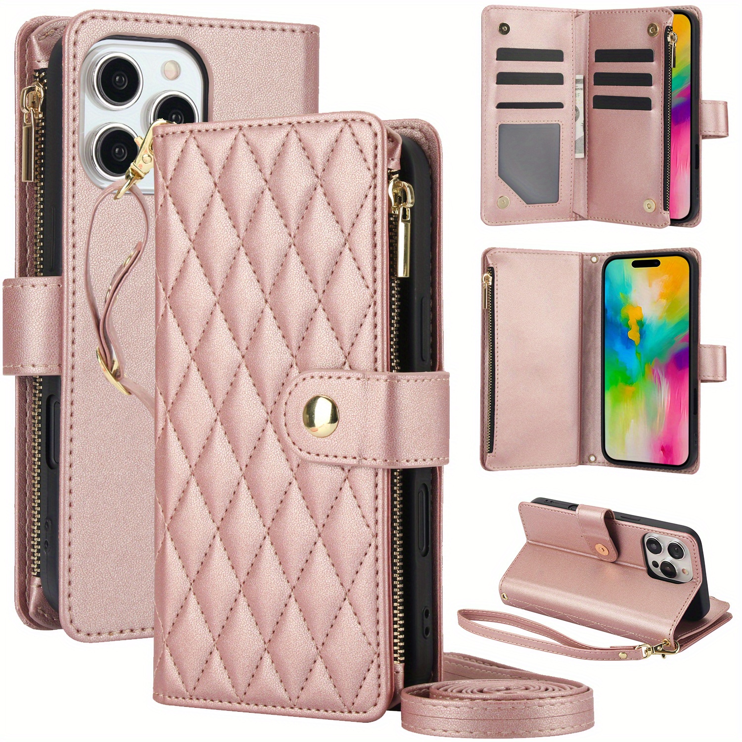 Wallet Case for iPhone 17/ 16e/ 16/ 15/ 14/ 13/ 12/ 11 Pro Max/ XR/ X/ XS/ XS Max/ 16 Plus/ 12 Mini/ 13 Mini/ SE 2020/ SE 2022/ Air 2025, Adjustable Crossbody Zipper Purse Case Card Holder with Kickstand Detachable Wrist Strap, Flip Folio Case - Image 27