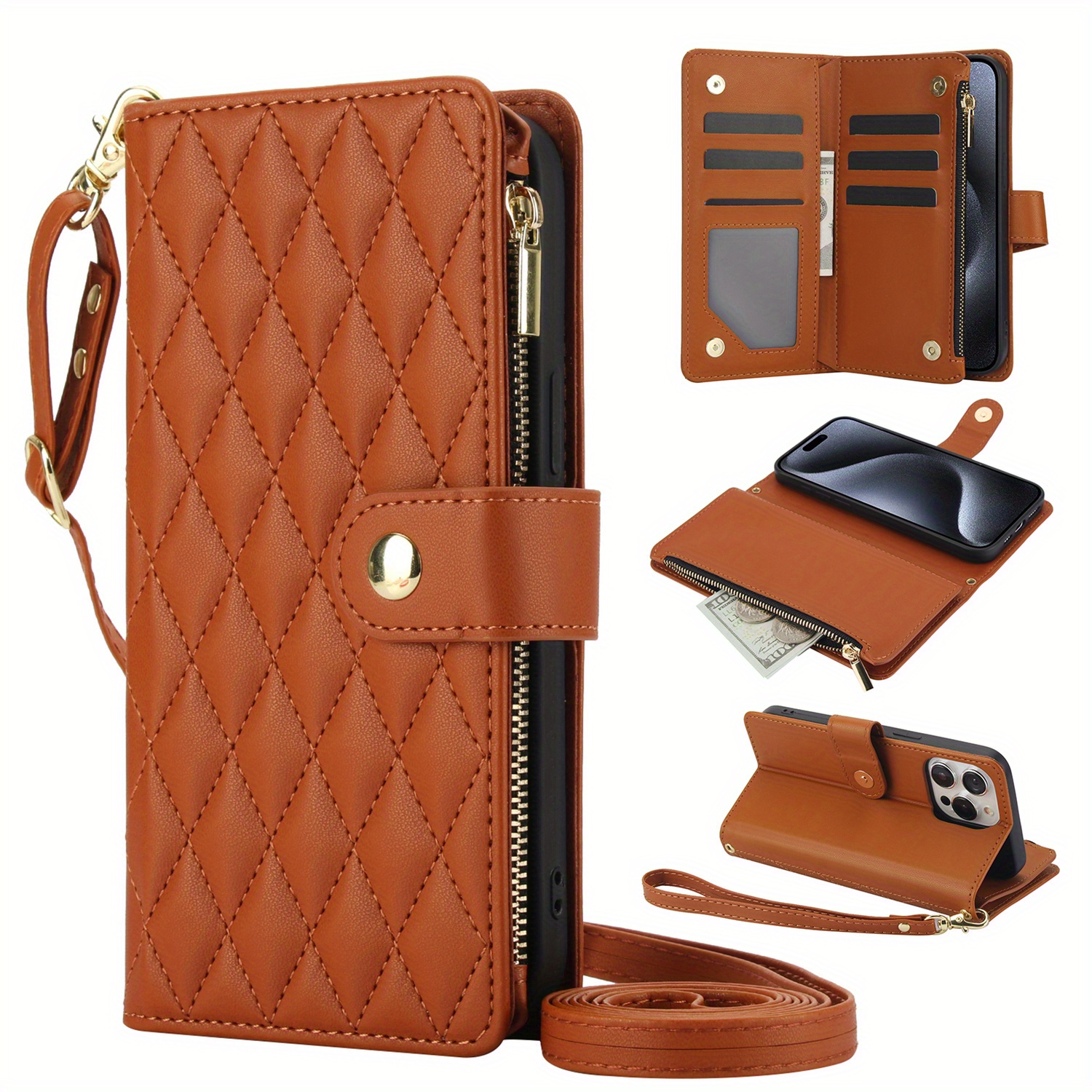 Wallet Case for iPhone 17/ 16e/ 16/ 15/ 14/ 13/ 12/ 11 Pro Max/ XR/ X/ XS/ XS Max/ 16 Plus/ 12 Mini/ 13 Mini/ SE 2020/ SE 2022/ Air 2025, Adjustable Crossbody Zipper Purse Case Card Holder with Kickstand Detachable Wrist Strap, Flip Folio Case - Image 11