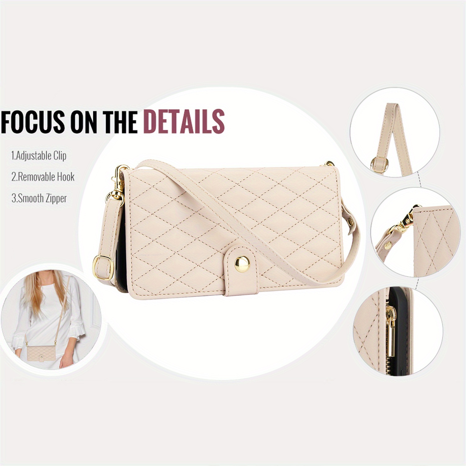 Wallet Case for iPhone 17/ 16e/ 16/ 15/ 14/ 13/ 12/ 11 Pro Max/ XR/ X/ XS/ XS Max/ 16 Plus/ 12 Mini/ 13 Mini/ SE 2020/ SE 2022/ Air 2025, Adjustable Crossbody Zipper Purse Case Card Holder with Kickstand Detachable Wrist Strap, Flip Folio Case