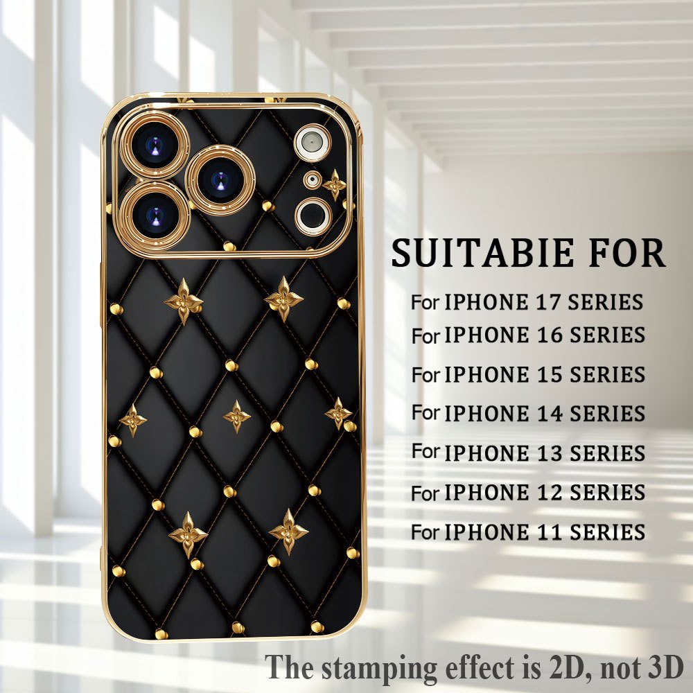 Phone Case - 2D Printed Phone Case: Luxury Black Quilted Phone Case with Golden Studs And Diamond 2D Patterns, Suitable for Iphone 17/16/15/14/13/12/11 Pro Max/Plus/Air, Made of PC Material, an Excellent Choice for Gifts - Image 3