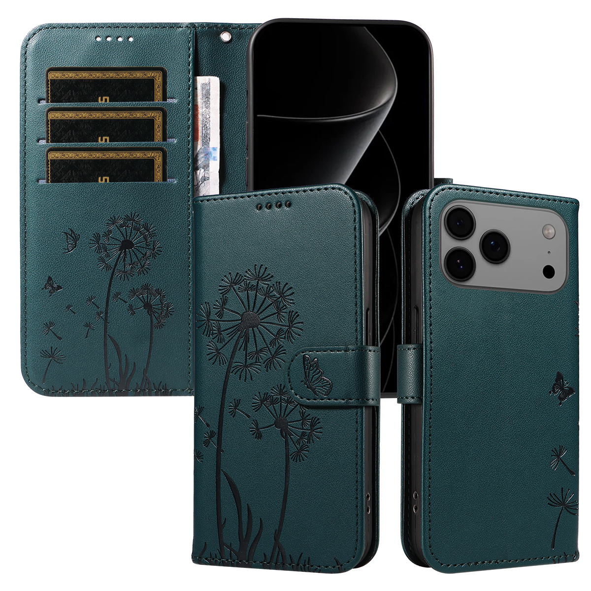 Magnetic Wallet Case Phone Case with Garden Floral Design, Compatible with iPhone 17/16/15/14/13/12/11/7/8 Full Series, Pro Max/Plus/Pro/Mini and XS Max/XR/X/XS, with Adjustable Strap and Card Slot, Unisex