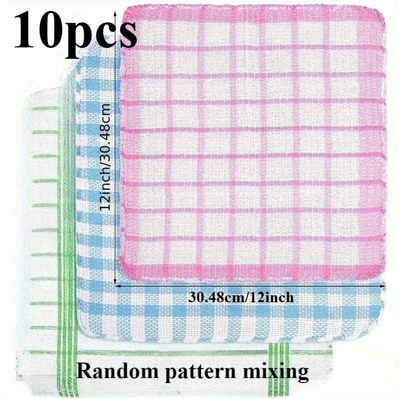 10pcs Random Color Double Sided Dishwashing Cloth, Kitchen Housekeeping Cleaning Cloth, Non Shedding Plaid Cleaning Cloth, Stain Remover Scouring Pad, Cleaning Tools - Image 6