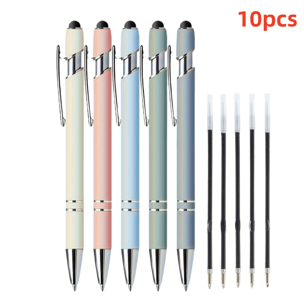 10pcs/Set Retractable Ballpoint Pen with Stylus Tip, Smooth Writing, Non-Slip Grip, Touch Screen Compatible, Multiple Colors, Medium Tip Bullet Refill, for Everyday Use And Devices, Ages 14 And