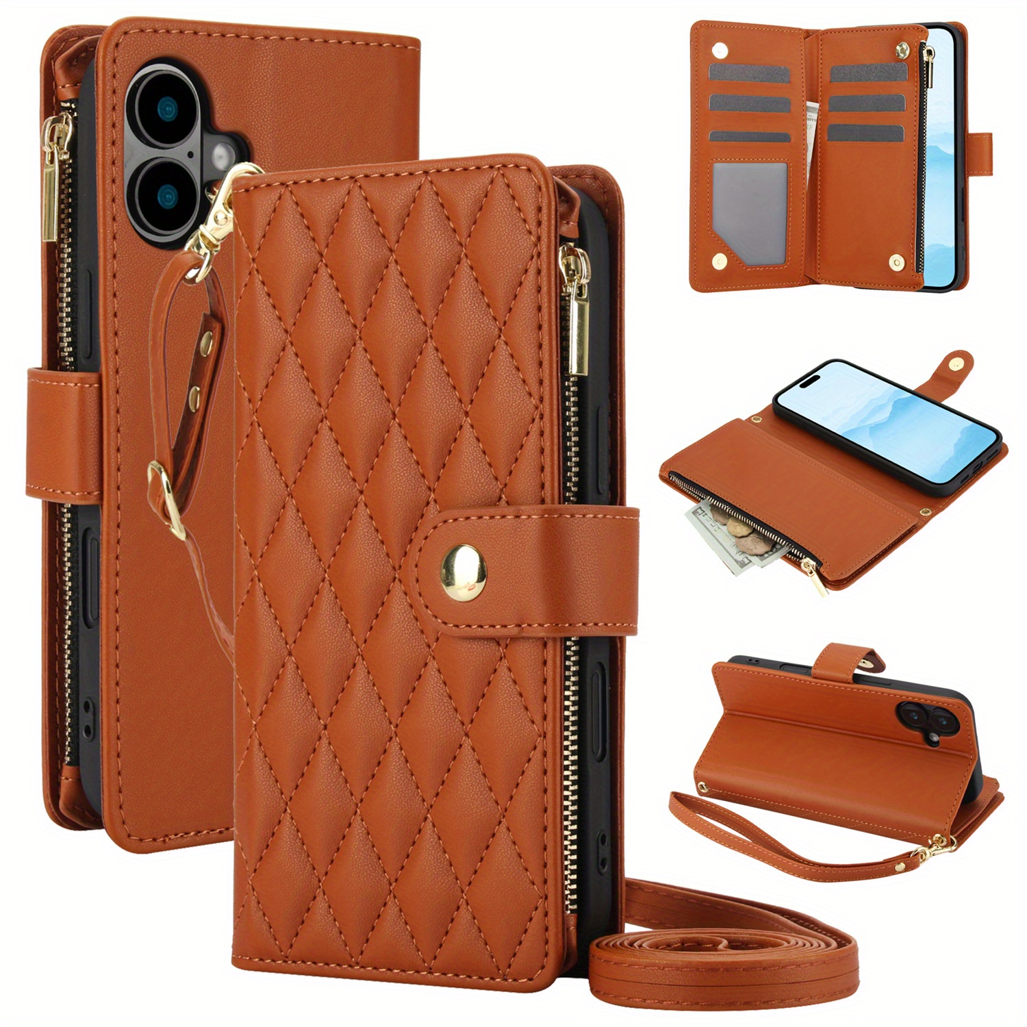 Wallet Case for iPhone 17/ 16e/ 16/ 15/ 14/ 13/ 12/ 11 Pro Max/ XR/ X/ XS/ XS Max/ 16 Plus/ 12 Mini/ 13 Mini/ SE 2020/ SE 2022/ Air 2025, Adjustable Crossbody Zipper Purse Case Card Holder with Kickstand Detachable Wrist Strap, Flip Folio Case - Image 22