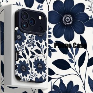 Phone Case - Blue Flower And Leaf Pattern Phone Case for Iphone 16, 16Plus, 16Pro, 16Promax, Iphone 17, 17Pro, 17Promax, 17AIR, 15, 15Pro, 15Promax, 14, 14Pro, 14Promax, 13, 13Pro, 13Promax, 12, 12Promax, 11, 11Promax, Iphonex, 7 8P