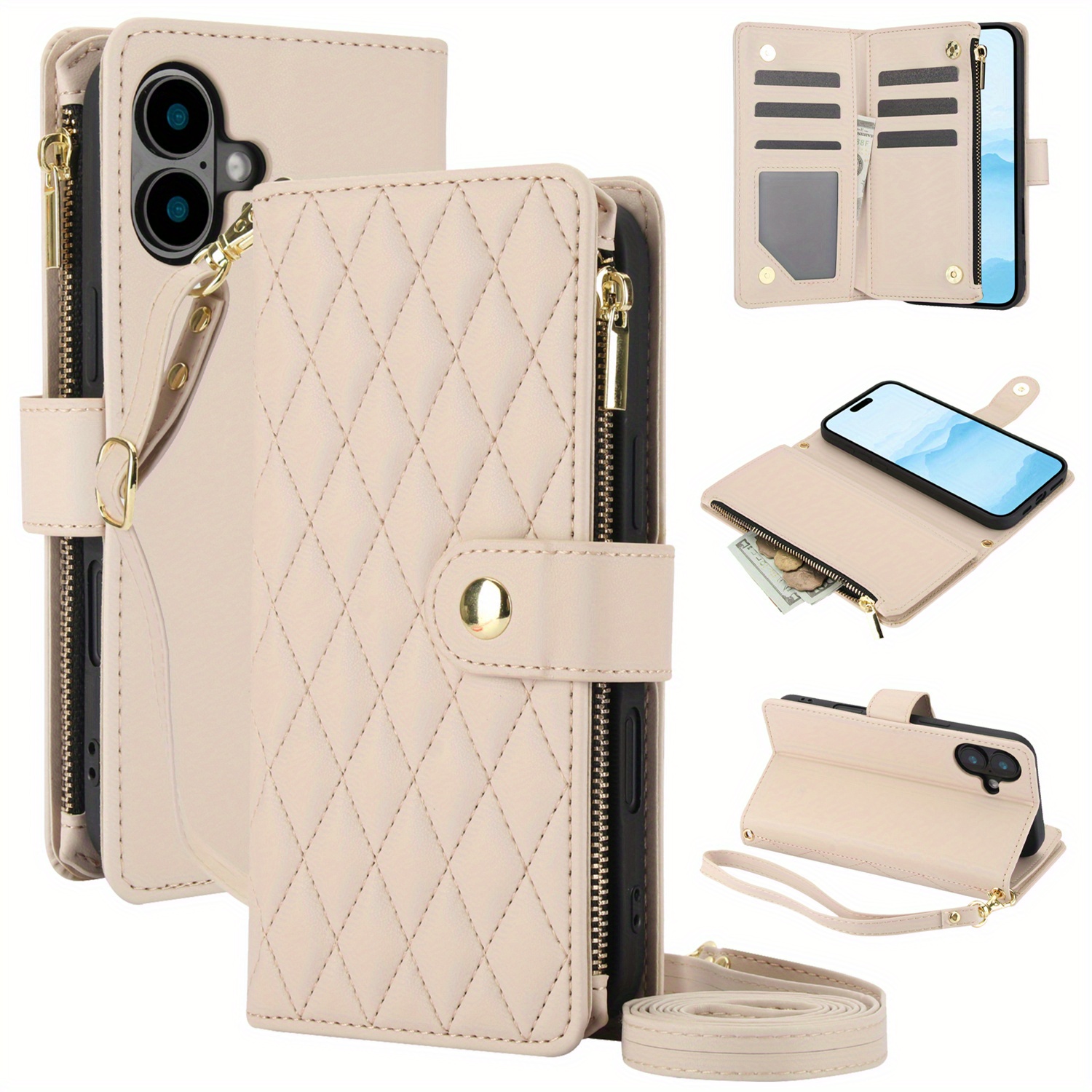 Wallet Case for iPhone 17/ 16e/ 16/ 15/ 14/ 13/ 12/ 11 Pro Max/ XR/ X/ XS/ XS Max/ 16 Plus/ 12 Mini/ 13 Mini/ SE 2020/ SE 2022/ Air 2025, Adjustable Crossbody Zipper Purse Case Card Holder with Kickstand Detachable Wrist Strap, Flip Folio Case - Image 19