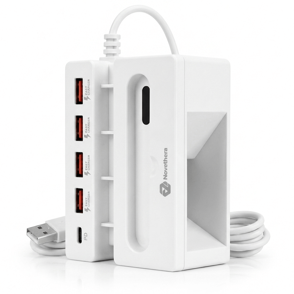 NOVETHERA 5-In-1 USB Charging Hub with Phone Stand Passive Resonance Speaker, 4 X USB-A And 1 X USB-C PD Fast Charging Ports Multi-Port USB Expander Cable Organizer Desktop Charging Station for Office Travel - Image 5