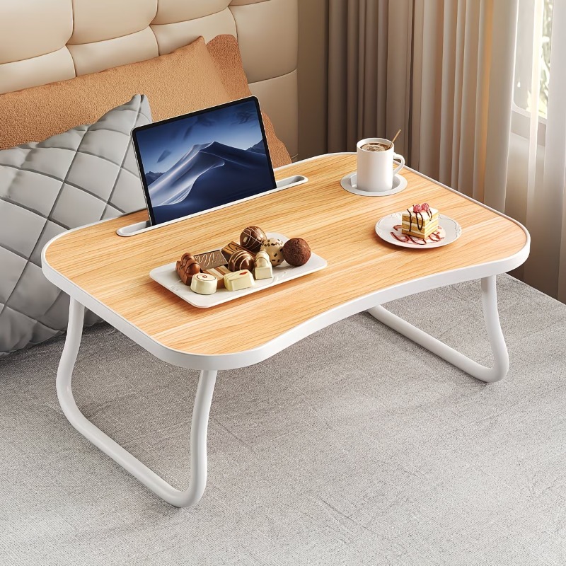 Foldable Bed Desk Suitable for Laptop, Large Portable Table with Cup Holder & Tablet Slot - Multifunctional Wood Table with Storage Tray, Space-Saving Bedside Desk for Dorm, Sofa, Bed, for Office, Tablet Holder and Tray, -Standing
