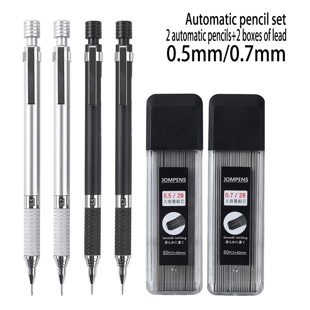 Creative Fine Writing Tools 0.5/0.7mm Semi Metal Automatic Pencil Set with A Retractable Pen That Is Not Easily Broken, Suitable for Sketching, Painting, and Office Stationery