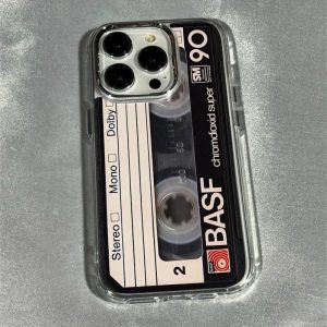 Phone Case: 1 Fashionable Vintage Realistic Record Player and Cassette Tape Print Pattern with Space Electroplated Photo Frame Soft Case Phone Cover, Suitable for iPhone 17/16/15/14/13/12/11/17 Pro Max Series and 14/15/16 Plus/17 Air/17 Pro Max