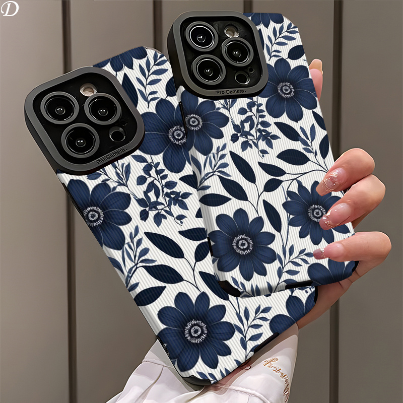 Phone Case - Blue Flower And Leaf Pattern Phone Case for Iphone 16, 16Plus, 16Pro, 16Promax, Iphone 17, 17Pro, 17Promax, 17AIR, 15, 15Pro, 15Promax, 14, 14Pro, 14Promax, 13, 13Pro, 13Promax, 12, 12Promax, 11, 11Promax, Iphonex, 7 8P