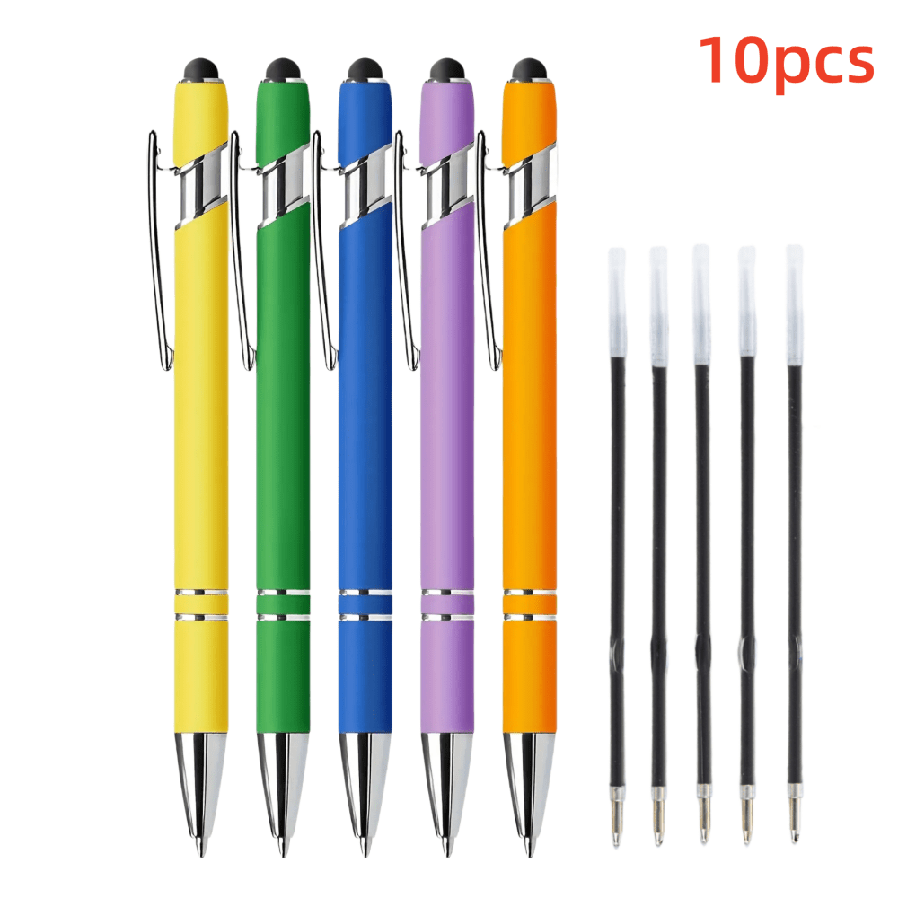 10pcs/Set Retractable Ballpoint Pen with Stylus Tip, Smooth Writing, Non-Slip Grip, Touch Screen Compatible, Multiple Colors, Medium Tip Bullet Refill, for Everyday Use And Devices, Ages 14 And